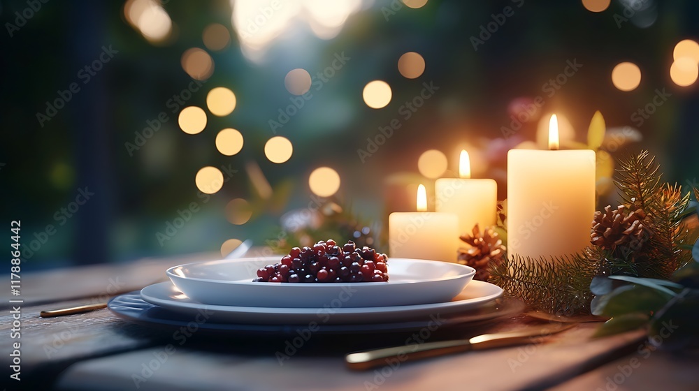 Aufkleber cozy and intimate candlelit dinner table set in a serene and enchanting forest setting creating a wa