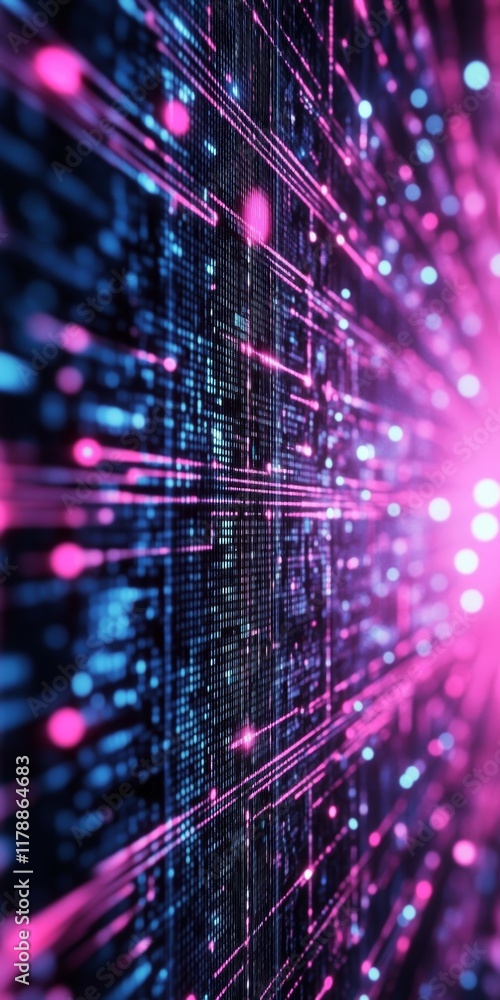 Poster Explore a vibrant abstract background featuring intricate data patterns and information streams in a modern digital style.