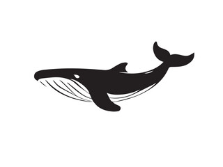 Black whale silhouette. Vector illustration of a whale silhouette. Vector black silhouette of a whale isolated on a white background.	