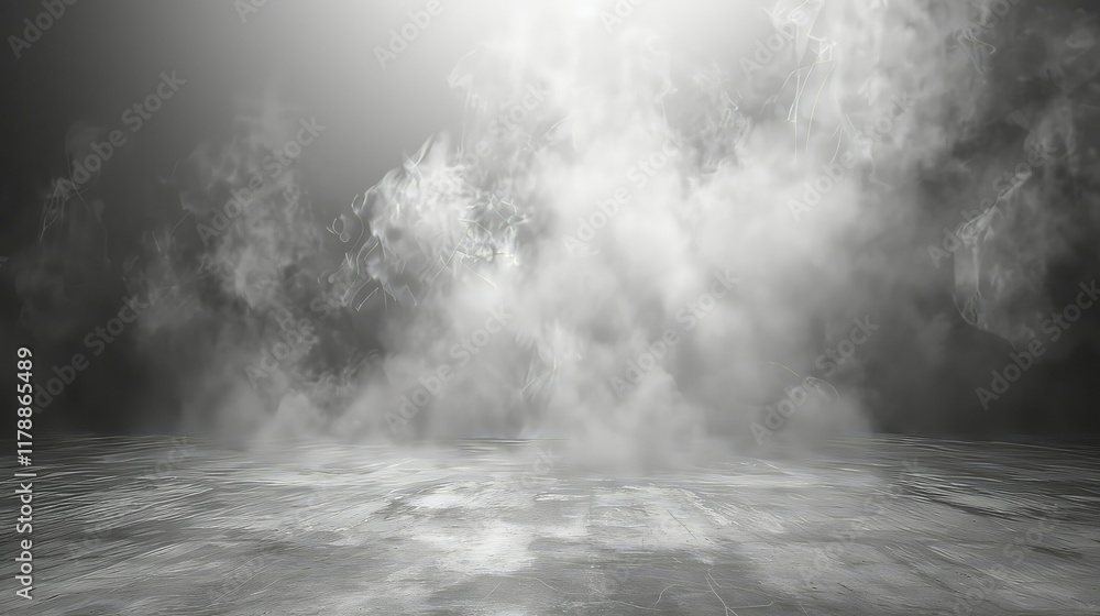 Poster dark empty room with smoke and foggy floor. 3d rendering