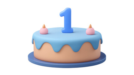 birthday cake concept. Birthday cake with a blue frosting and a number one candle.