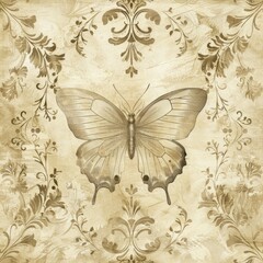 Elegant Butterfly with Vintage Floral Background