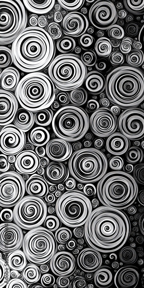 Aufkleber a mesmerizing abstract pattern of black and white spirals forming concentric circles, perfect for ar