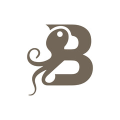 Letter B Octopus Logo Design Silhouette Vector Illustration