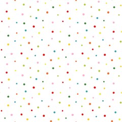 Seamless pattern of colorful polka dots on a white background. Perfect for wrapping paper, kids' designs, or cheerful projects