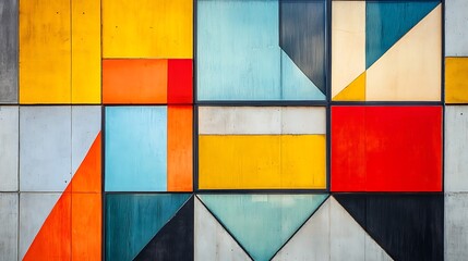 Colorful geometric facade design, urban building, abstract background, architectural detail, design inspiration.
