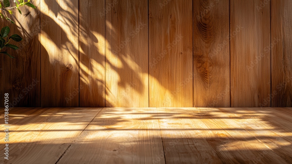 Poster rustic textured wall with natural shadow patterns and a wooden surface minimalist and earthy composi