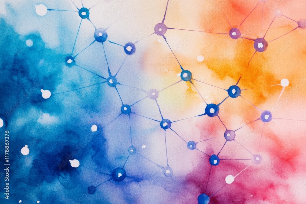 Poster abstract watercolor texture illustration representing data points and connections in technology and 