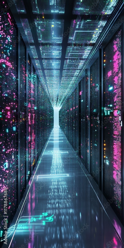 Poster futuristic digital network space with vibrant colors and high-tech environment for innovative messag