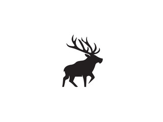 Black elk animal silhouette isolated on white background. Animal elk silhouette. Vector illustration.