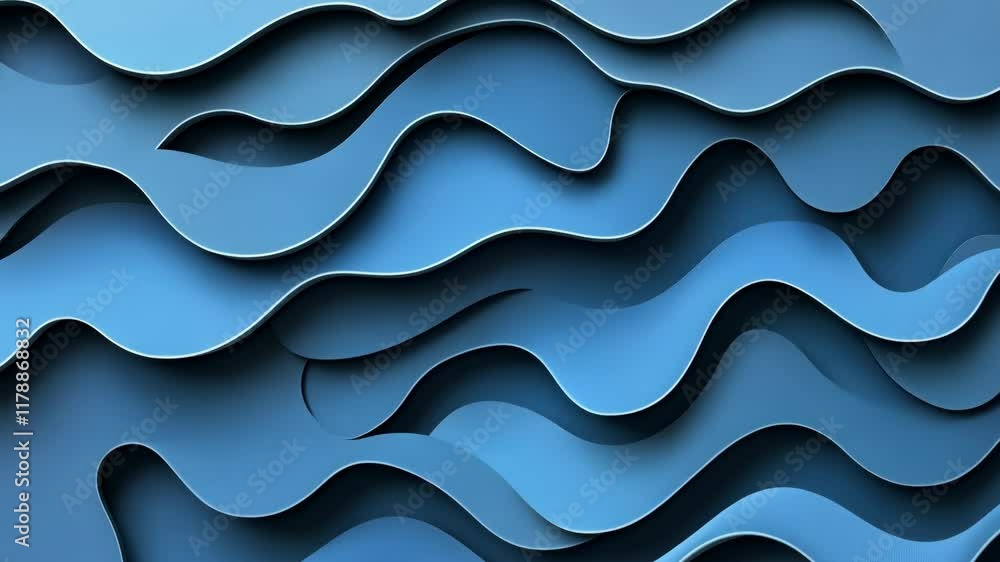 Poster waves of blue create a serene abstract design showcasing layered textures and fluid shapes
