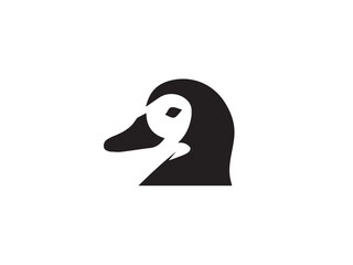 Black duck head silhouette. Black duck silhouette isolated on white background. Duck head icon vector illustration.