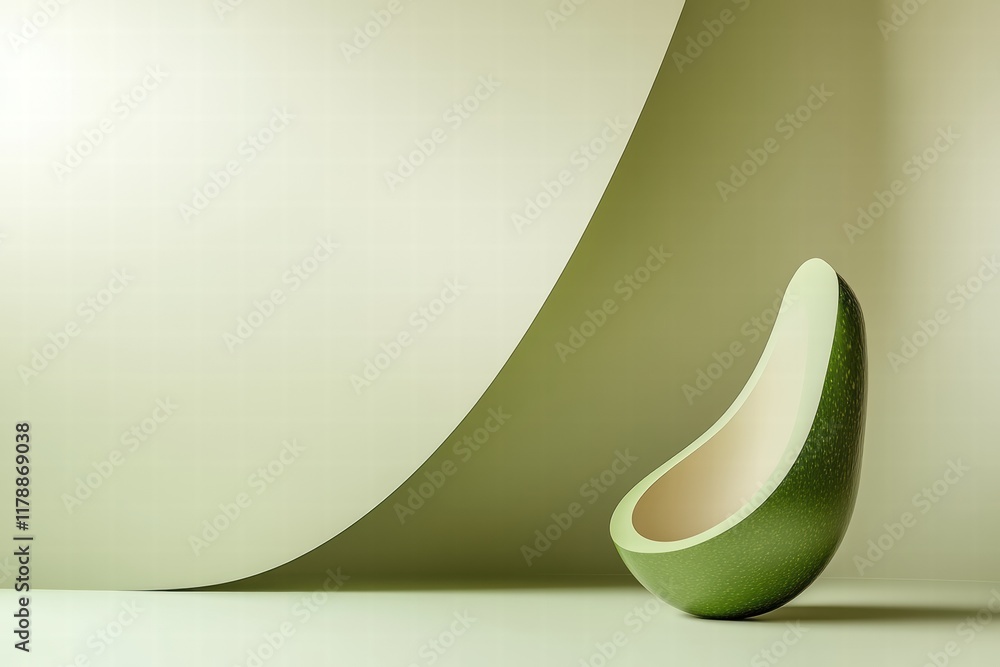 Poster Simple avocado shape with visible seed in a minimalist setting for creative mock up design. Generative AI