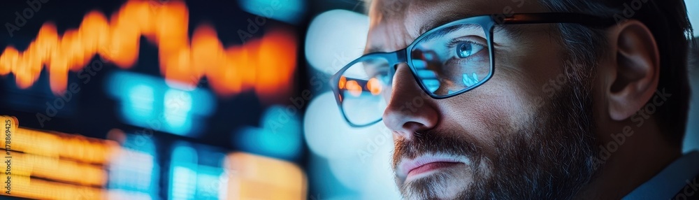 Aufkleber focused trader analyzing market data on a digital tablet