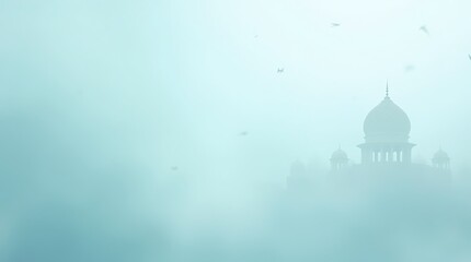 Fototapeta premium Misty Mosque: A Serene Morning in the Fog
