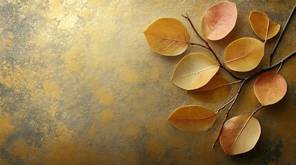 Autumn leaves on gold, nature background, fall season, design element.