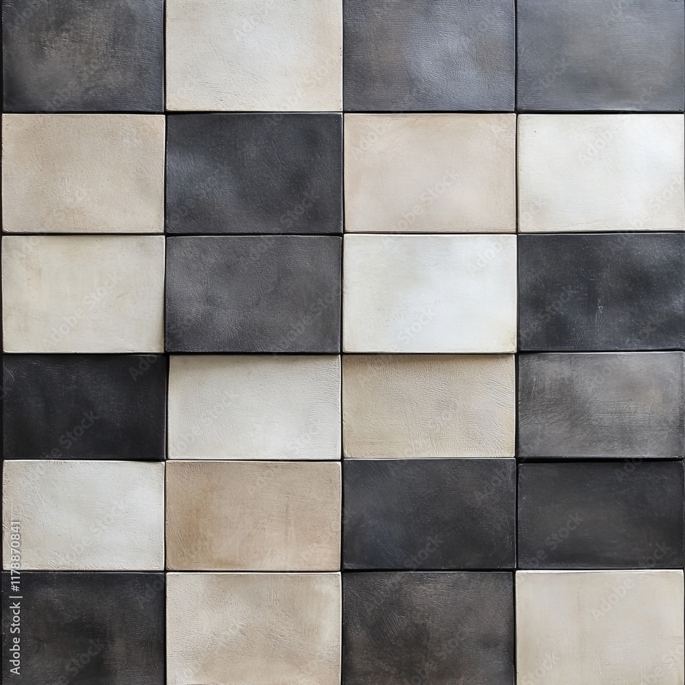 Poster high-resolution image of a textured black and white checkerboard tile pattern, ideal for modern inte