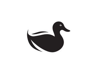 Duck silhouette. Vector illustration of duck silhouette. Vector black silhouette of a duck isolated on a white background.	