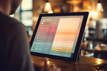 Customer Self-Service Order Drink Menu with Tablet: Modern Ordering System Concept
