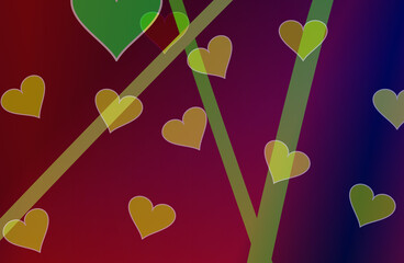 Abstract gradient background with multicolor tones, hearts. Vector design elements, perfect for digital wallpaper or decor, display screens
