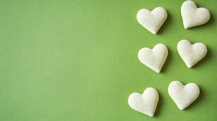 Obraz premium White hearts arranged on a green background