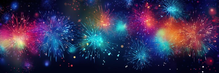 Fototapeta premium Vibrant Abstract Background with Colorful Fireworks Celebrating New Year in a Dynamic Festive Atmosphere
