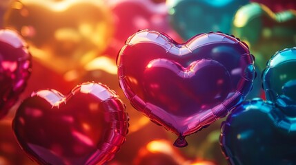 Obraz premium Colorful Heart Shaped Balloons Float In Air