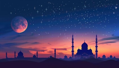 Obraz premium Majestic Mosque Silhouette Under Starlit Night Sky