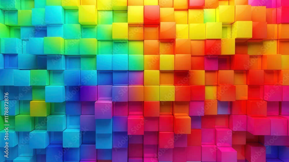 Poster colorful abstract cubic background featuring vibrant rainbow blocks in a stunning gradient displayin