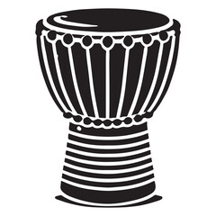 Djembe Silhouette Vector Illustration, Solid White Background.