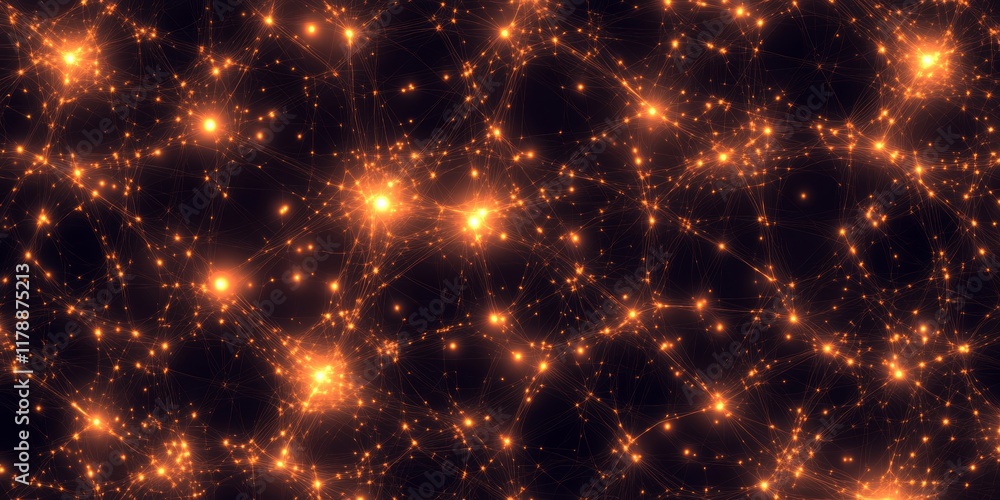 Poster explore a stunning abstract design featuring glowing data nodes and bright points of light, creating