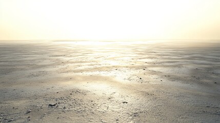 Obraz premium A breathtaking view of a sandy desert at sunrise, with golden light reflecting off the surface, creating a serene and tranquil scene.