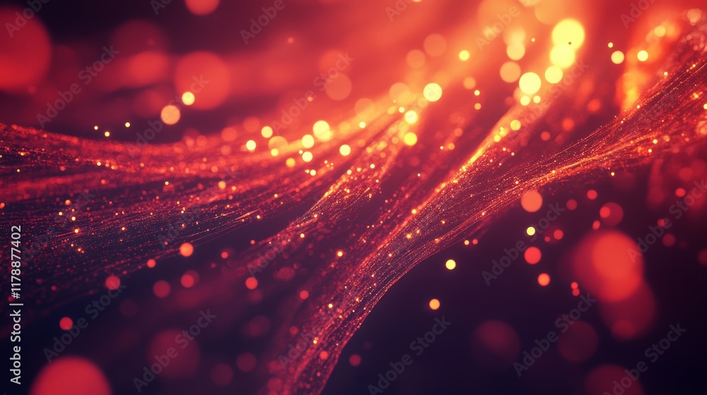 Poster this mesmerizing abstract graphic features a digital network of particles in warm tones, creating a 