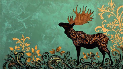 Majestic moose standing in the wild, scenic nature background image.