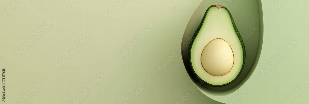 Aufkleber fresh avocado half with seed on a soft green background, perfect for your creative mock up and text 