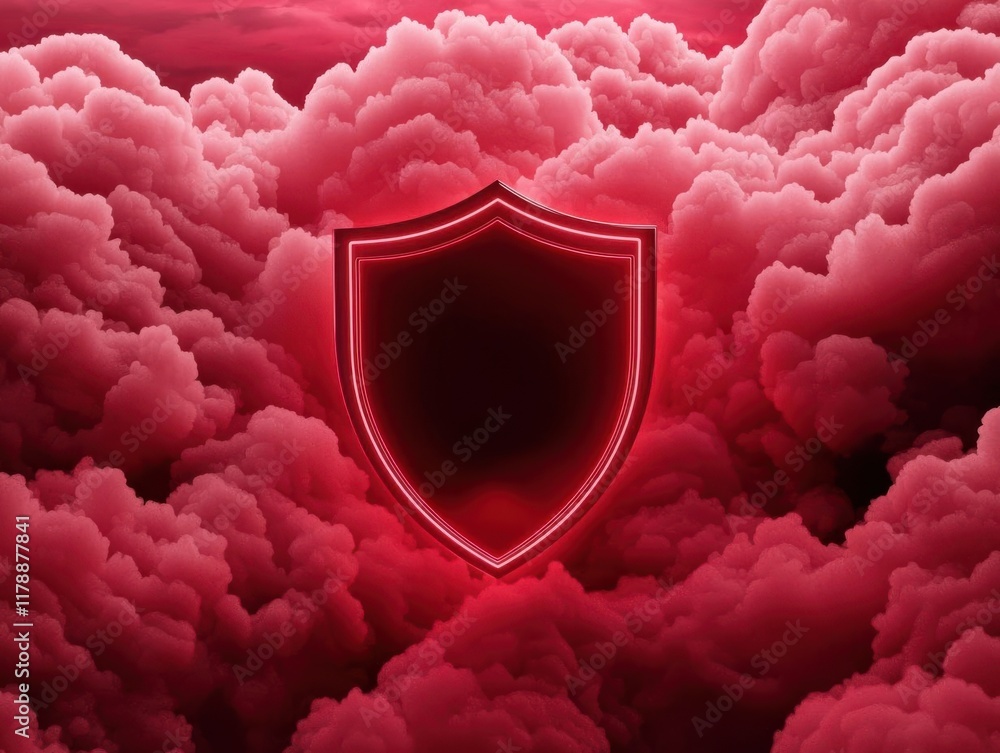 Aufkleber cloud storage and data protection. cloud systems for secure recovery, vibrant glowing shields and dy