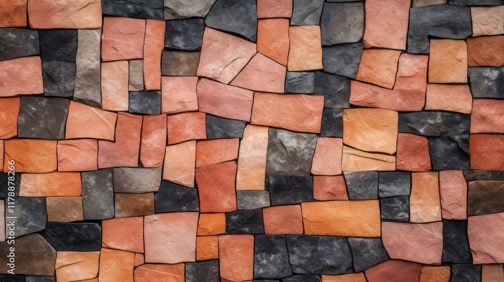 Poster orange and gray stone wall texture in puzzle style for background or design use