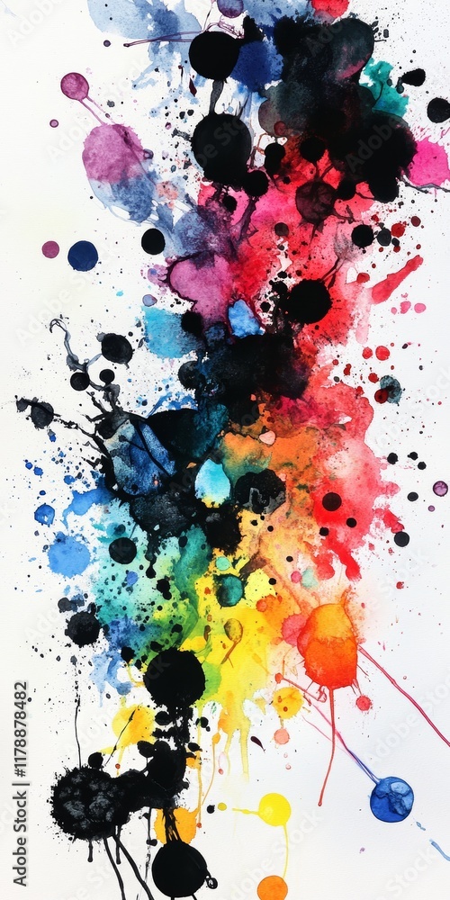 Aufkleber dynamic and colorful abstract watercolor painting featuring vibrant ink splashes and blots in a spec