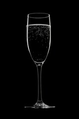 A stunning image of sparkling champagne in an elegant flute, showcasing the bubble action against a deep black background, perfect for festive occasions.