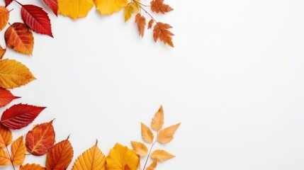 Obraz premium Beautiful Autumn Composition with Dried Leaves in Warm Colors Framing a White Background for Creative Projects and Seasonal Themes