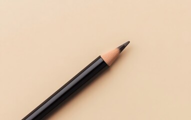 A close-up of an eyebrow pencil with a retractable tip, placed against a minimalist beige backdrop, showcasing its precision and clean lines 