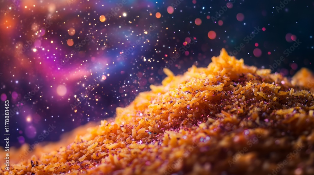 Aufkleber cosmic sprinkle of vibrant grains with colorful bokeh behind