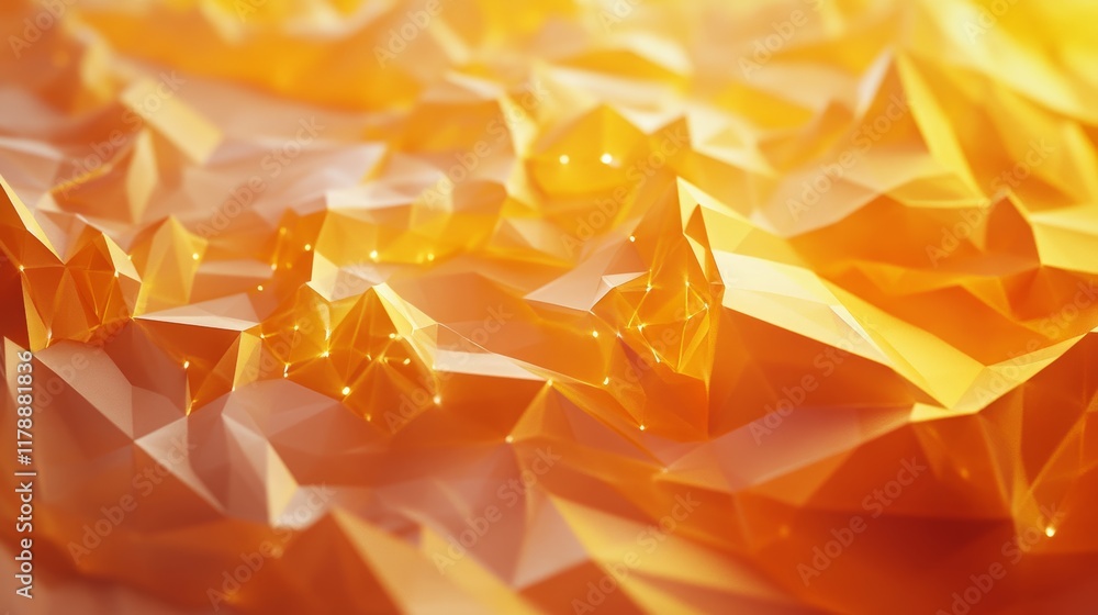 Poster a yellow and orange background with a lot of triangles. the triangles are all different sizes and ar