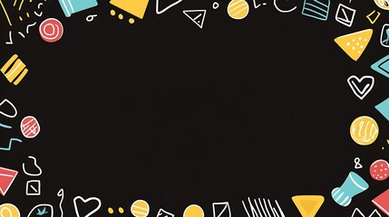 Abstract Colorful Shapes Frame Black Background