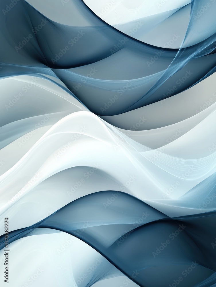 Leinwandbilder Curved abstract waves in soft blue and white tones creating a flowing visual rhythm across the canvas. Generative AI