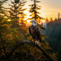Bald Eagle Perched at Sunset in the Pacific Northwest