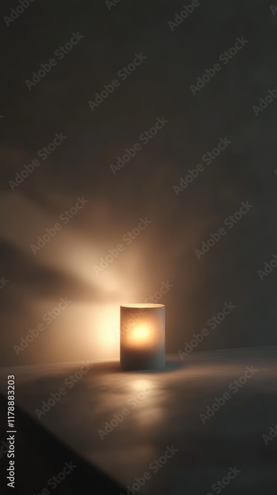 Poster a serene candle casting a gentle glow creates an inviting atmosphere, showcasing soft reflections an