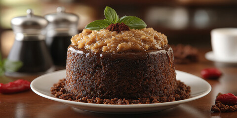  Moist Chocolate Cake with Nut Topping and Garnish