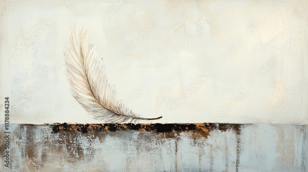 Poster this artistic image features a graceful feather resting against a minimalistic background, blending 