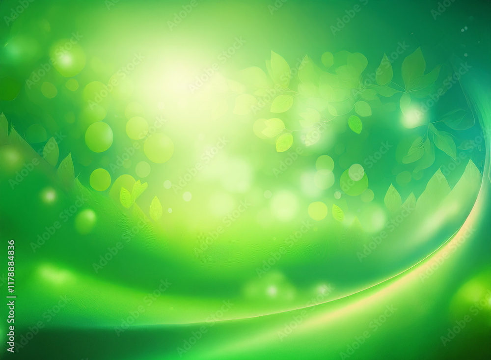 Poster abstract green nature background with blurred leaves, soft light, and flowing lines creating a seren